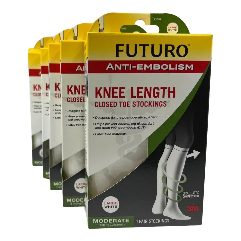 Futuro Unisex  L Anti Embolism Knee Length Closed Toe Stockings White 71057 5 PK